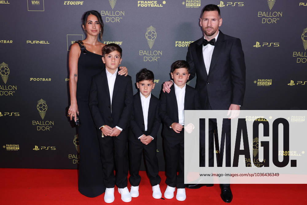 Ballon d Or 2023 - Paris Antonela Roccuzzo and Lionel Messi with sons Thiago Messi, Mateo Messi Roccuzzo and Ciro Messi Roccuzz arrives at the Ballon d Or 2023 Ceremony at the Chatelet theater, on October 30, 2023 in Paris, France. Photo by Jerome DominÃ ABACAPRESS.COM