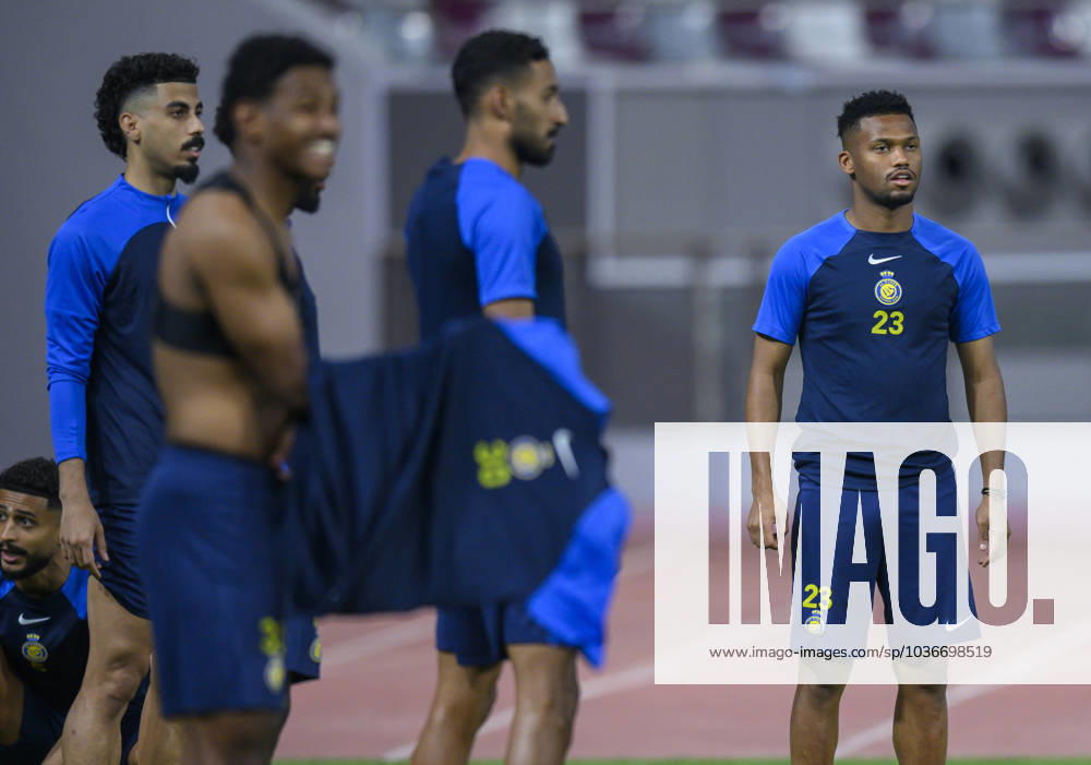Al Duhail SC (QAT)v Al Nassr (KSA)- AFC Champions League In Doha Saudi Arabias Al Nasser player Ayman Yahya (R) with teammates during a training session at Khalifa International Stadium in Doha on 06 November 2023 on the eve of their AFC Champions League Group E match against Qatar s Al Duhail SC DOHA Qatar