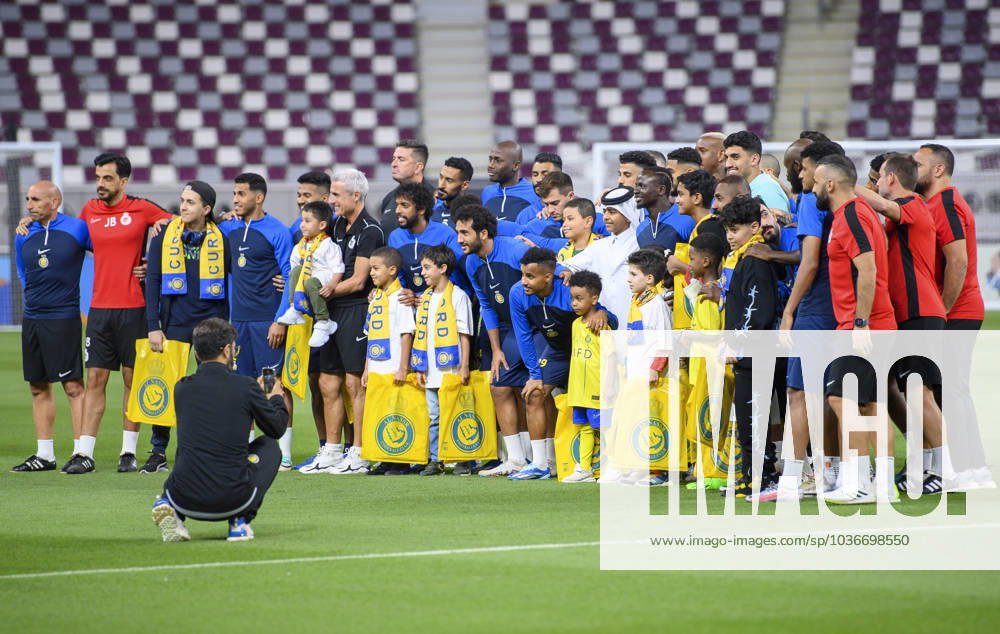 Al Duhail SC (QAT)v Al Nassr (KSA)- AFC Champions League In Doha Saudi Arabias Al Nasser players with young fans before the training session at Khalifa International Stadium in Doha on 06 November 2023 on the eve of their AFC Champions League Group E match against Qatar s Al Duhail SC DOHA Qatar
