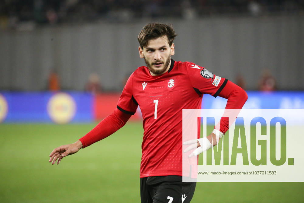 Khvicha Kvaratskhelia of Georgia during the UEFA European Championship, EM, Europameisterschaft Qualifying match between Georgia and Scotland at the The Boris Paitchadze Dinamo Arena on November 16, 2023 in Tbilisi, Georgia. Tbilisi Boris Paitchadze Dinamo Arena, Akaki Tsereteli Avenue, Didube District, Tbilisi, 0112, Georgia Georgia
