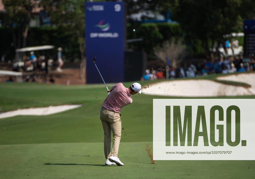 RASMUS HoJGAARD of Denmark strikes the ball on the ninth fairway during DP World Tour Championship in Dubai, United Arab Emirates, Nov 19, 2023. Dubai United Arab Emirates