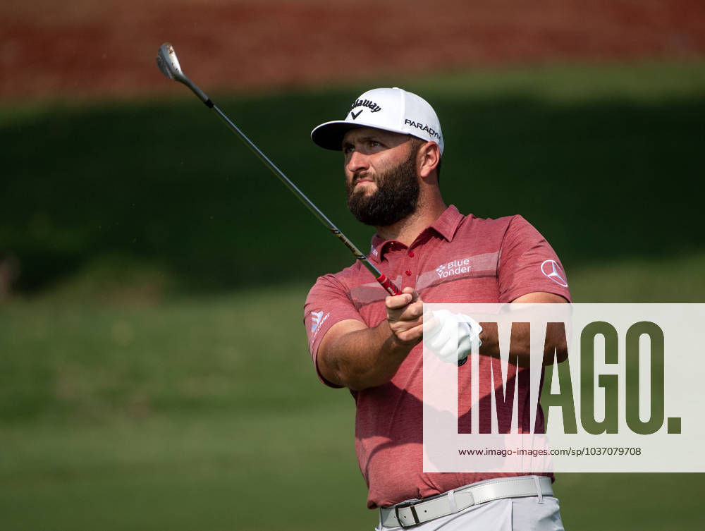 JON RAHM of Spain strikes the ball on the 10th fairway during DP World Tour Championship in Dubai, United Arab Emirates, Nov 19, 2023. Dubai United Arab Emirates