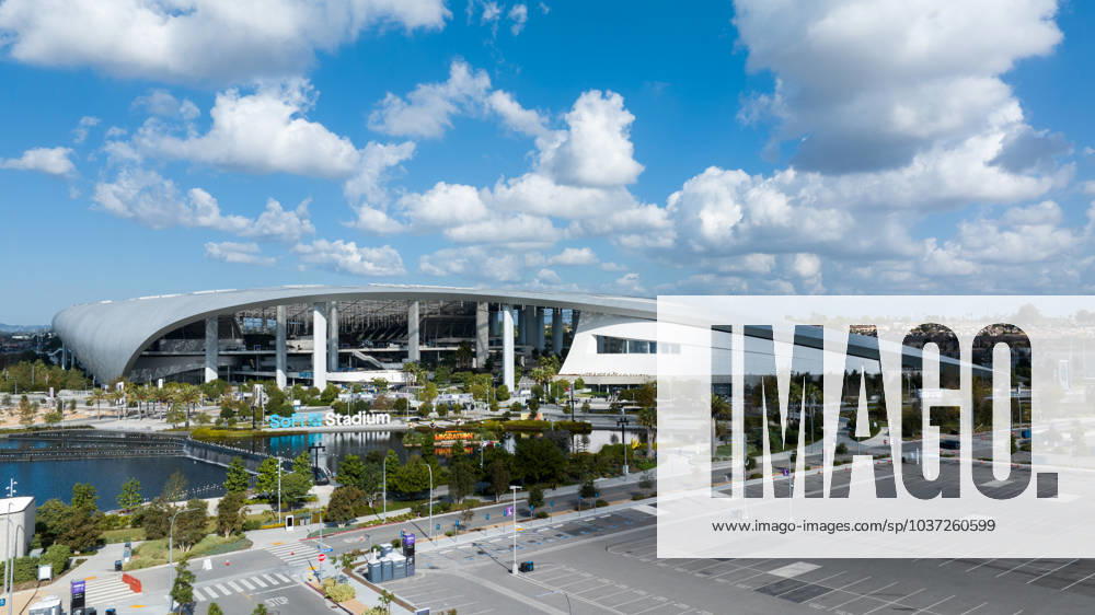INGLEWOOD, CALIFORNIA - NOVEMBER 24: Aerial view of the SoFi Stadium, which will host the main opening ceremony of 2028 Summer Olympics, on November 24, 2023 in Inglewood, California.