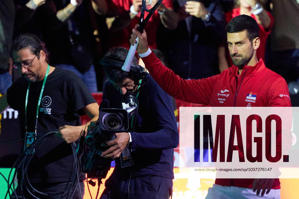 Novak Djokovic of Serbia enters the court prior to the match against Jannik Sinner of Italy during the Davis Cup Final 8 match between Italy and Serbia at Palacio de Deportes Martin Carpena on November 25, 2023 in Malaga, Spain. (Photo by Camilla Stolen Imago) Malaga Spain
