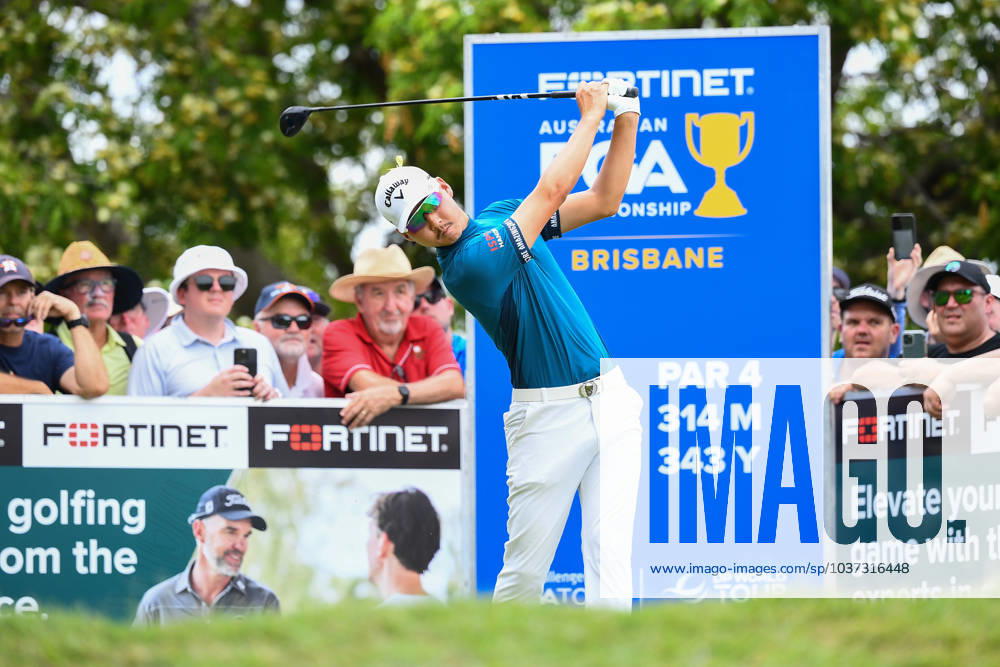 GOLF AUSTRALIAN PGA, Golf Herren Min Woo Lee plays a shot during the final round of the 2023 Australian PGA Championship in Brisbane, Sunday, November 26, 2023. ( NO ARCHIVING, , NO USE IN BOOKS WITHOUT CONSENT BRISBANE QUEENSLAND AUSTRALIA