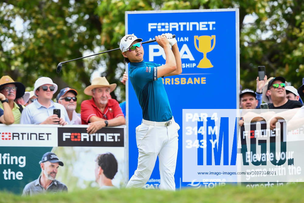 GOLF AUSTRALIAN PGA, Golf Herren Min Woo Lee plays a shot during the final round of the 2023 Australian PGA Championship in Brisbane, Sunday, November 26, 2023. ( NO ARCHIVING, , NO USE IN BOOKS WITHOUT CONSENT BRISBANE QUEENSLAND AUSTRALIA