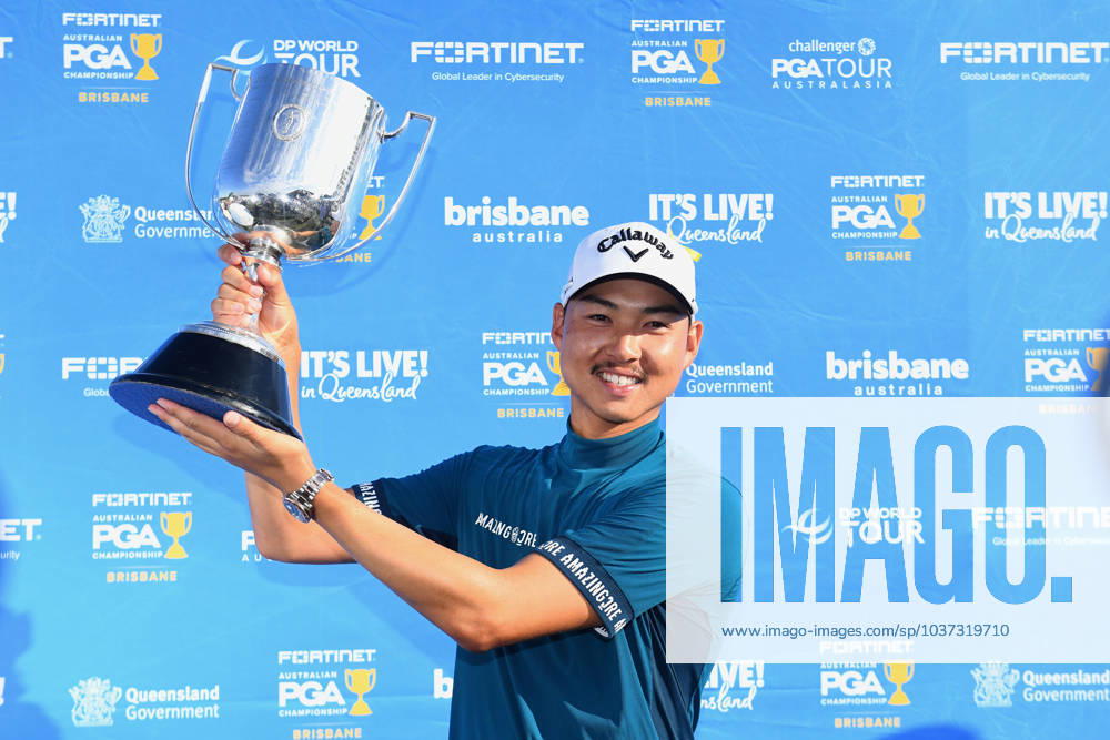 GOLF AUSTRALIAN PGA, Golf Herren Min Woo Lee celebrates winning the 2023 Australian PGA Championship in Brisbane, Sunday, November 26, 2023. ( NO ARCHIVING, , NO USE IN BOOKS WITHOUT CONSENT BRISBANE QUEENSLAND AUSTRALIA
