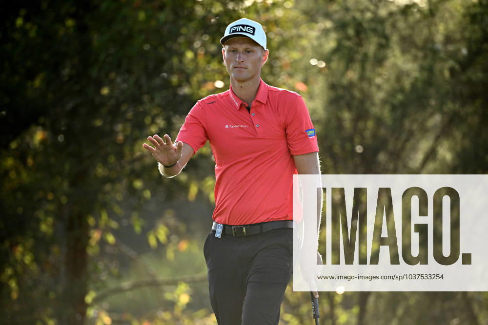 GOLF AUSTRALIAN OPEN, Adrian Meronk of Poland reacts on the 10th hole during Round 2 of the Australian Open 2023 at the Lakes Golf Club in Sydney, Friday, December 1, 2023. ( NO ARCHIVING, , NO USE IN BOOKS WITHOUT CONSENT SYDNEY NEW SOUTH WALES AUSTRALIA