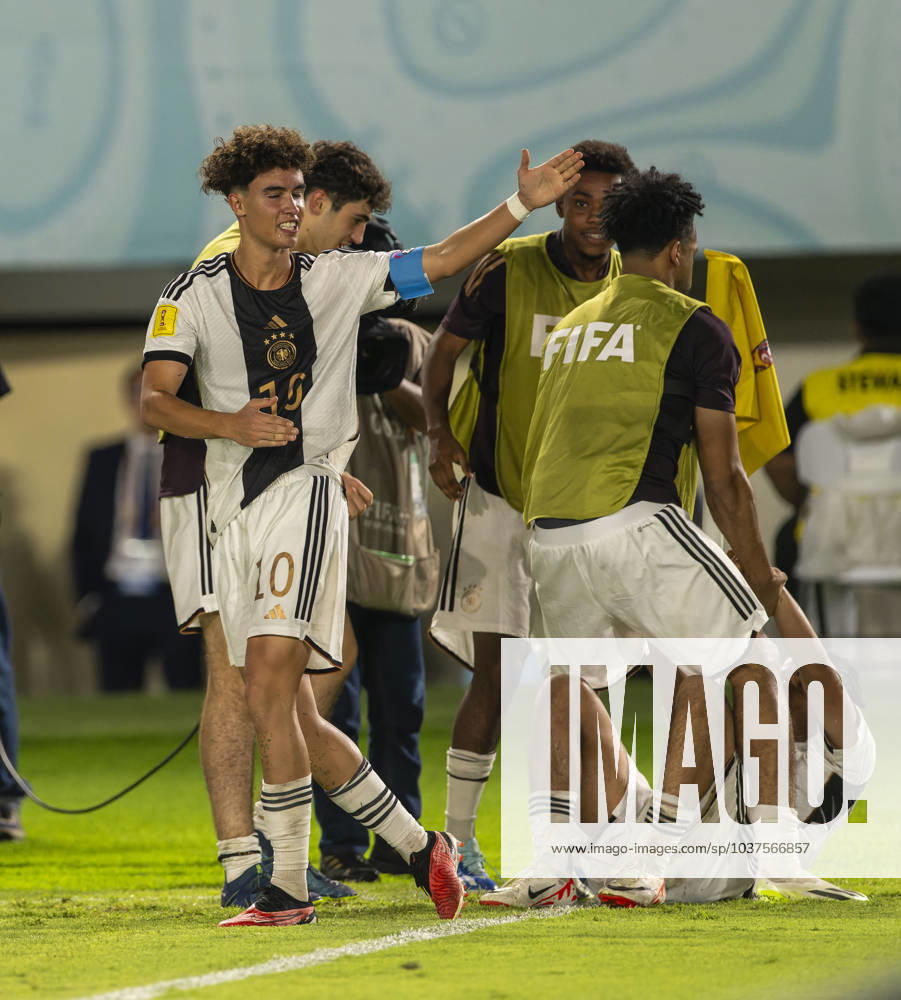 Football U 17 World Cup 2023, Final Germany France, at Manahan Stadium Surakarta Goal celebration Noah Darvich li, Germany 2 0