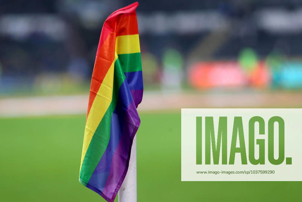 Hull City v Watford - Sky Bet Championship A detailed view of an LGBTQ+ corner flag is being shown during the Sky Bet Championship match between Hull City and Watford at the MKM Stadium in Kingston upon Hull, on December 2, 2023. Kingston upon Hull East Yorkshire United Kingdom