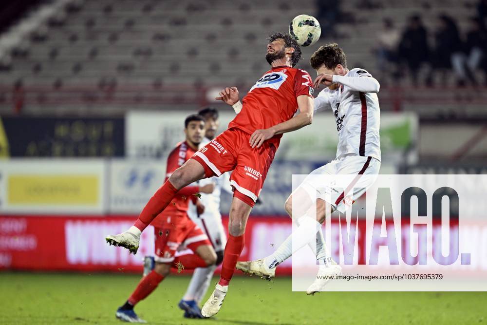 KV Kortrijk v RWDM - Belgian Croky Cup KORTRIJK, BELGIUM - DECEMBER 05 : Avenatti Felipe forward of KV Kortrijk and Le Joncour Florian defender of RWDM during the Belgian Croky Cup round of sixteen match between KV Kortrijk and RWDM in the Guldensporen stadium on December 5, 2023 in Kortrijk, Belgium, 05 12 2023 Kortrijk Belgium