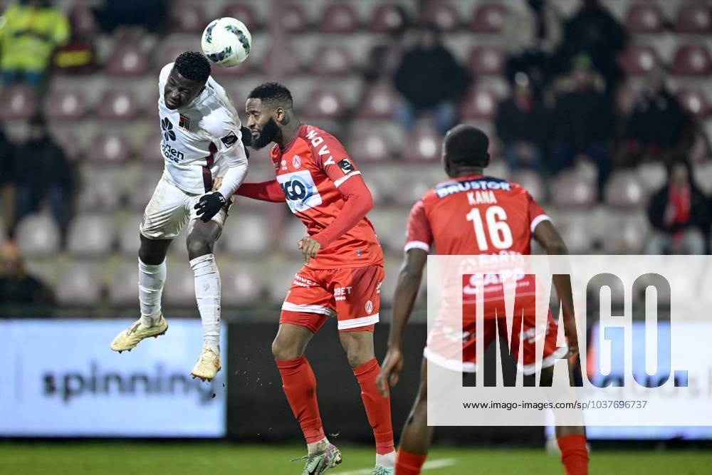 KV Kortrijk v RWDM - Belgian Croky Cup KORTRIJK, BELGIUM - DECEMBER 05 : Sissako Abdoulaye midfielder of KV Kortrijk and Mboup Pathe forward of RWDM during the Belgian Croky Cup round of sixteen match between KV Kortrijk and RWDM in the Guldensporen stadium on December 5, 2023 in Kortrijk, Belgium, 05 12 2023 Kortrijk Belgium
