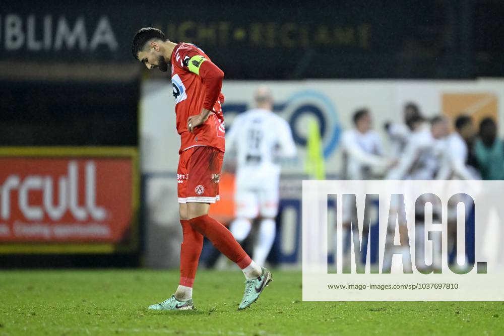KV Kortrijk v RWDM - Belgian Croky Cup KORTRIJK, BELGIUM - DECEMBER 05 : Silva Eira Antunes Joao defender of KV Kortrijk looks dejected during the Belgian Croky Cup round of sixteen match between KV Kortrijk and RWDM in the Guldensporen stadium on December 5, 2023 in Kortrijk, Belgium, 05 12 2023 Kortrijk Belgium