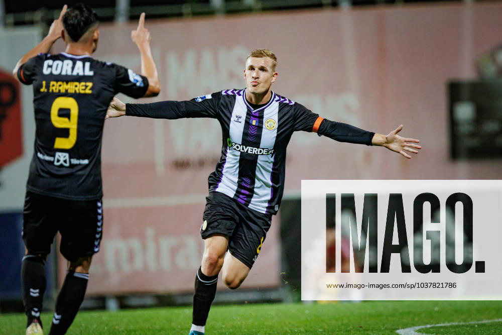 Vladan Danilovic celebrates after scoring goal during Liga Portugal 2 Subset 23 24 game between SL Benfica B and CD Nacional at Benfica Campus, Seixal, Lisbon, Portugal. (Maciej Rogowski) Lisbon Benfica Campus Portugal