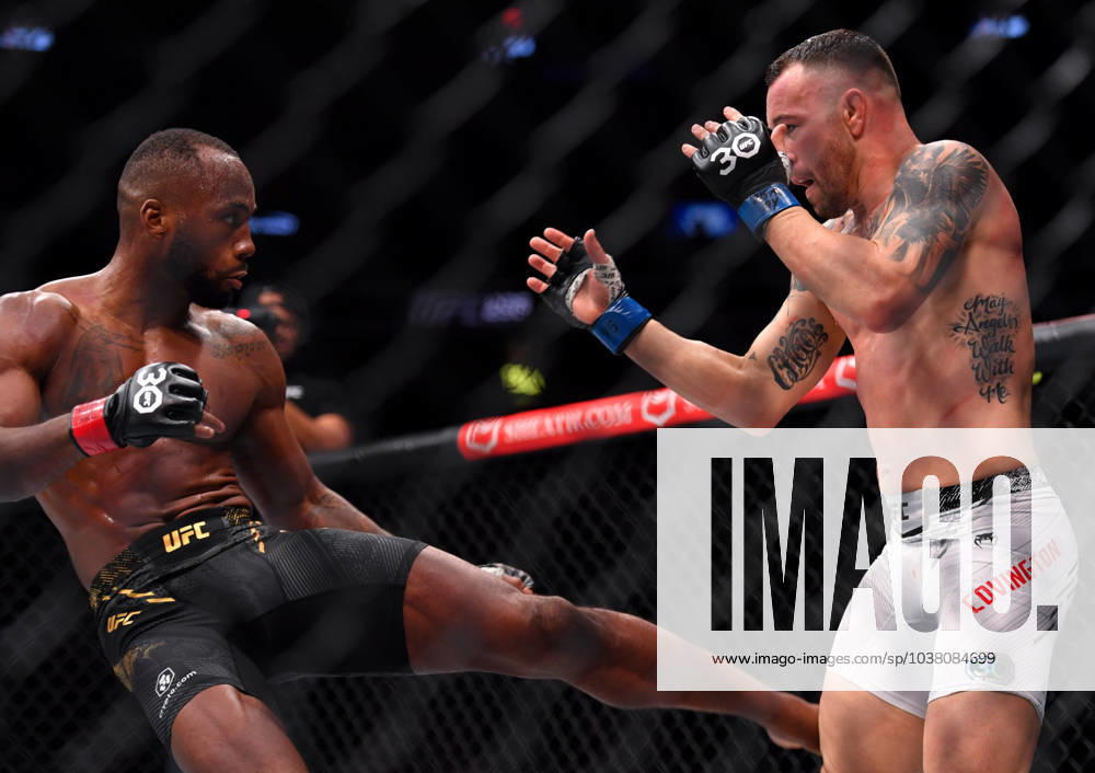 LEON EDWARDS (21-3-0) of Erdington, birmingham, England (L) defeats COLBY COVINGTON (17-3-0) of Miami, Florida USA (R) by a unanimous decision (49-46, 49-46, 49-46) during UFC 296 at T-Mobile Arena, Las Vegas Las Vegas USA - ZUMAo117 20231216_zsp_o117_040