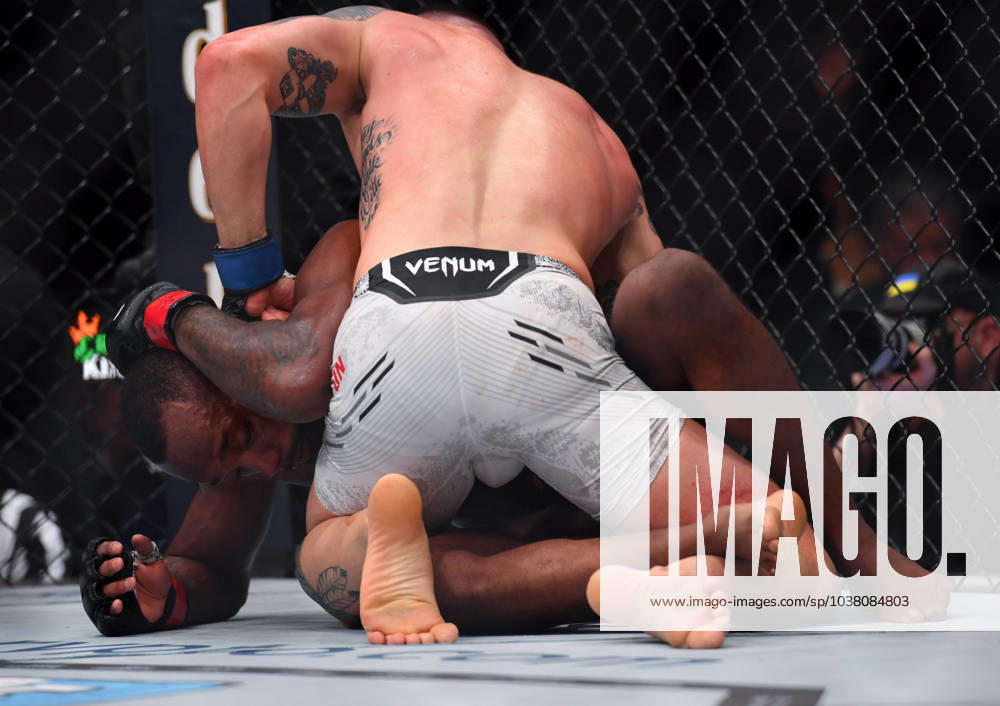 LEON EDWARDS (21-3-0) of Erdington, birmingham, England defeats COLBY COVINGTON (17-3-0) of Miami, Florida USA by a unanimous decision (49-46, 49-46, 49-46) during UFC 296 at T-Mobile Arena, Las Vegas Las Vegas USA - ZUMAo117 20231216_zsp_o117_052