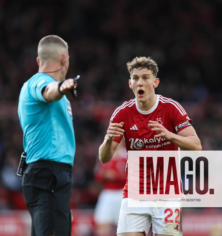 Nottingham Forest v Bournemouth Premier League Ryan Yates of Nottingham Forest is puzzled by a decision by Referee Rob Jones during the Premier League match at the City Ground, Nottingham