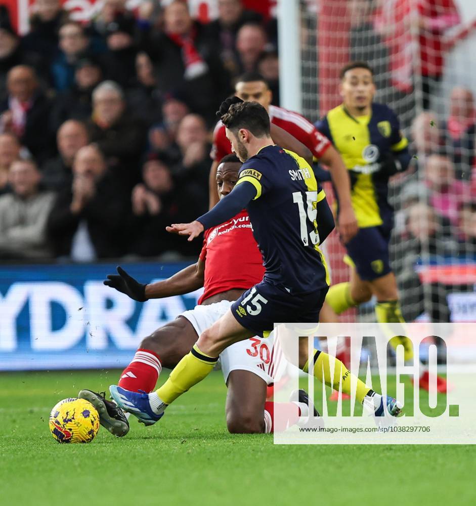 Nottingham Forest v Bournemouth Premier League Willy Boly of Nottingham Forest makes a challenge on Adam Smith of Bournemouth which is deemed a foil that leads to his second yellow card during the Premier League match at the City Ground, Nottingham