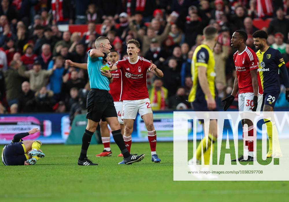 Nottingham Forest v Bournemouth Premier League Referee Rob Jones shows Willy Boly of Nottingham Forest a red card during the Premier League match at the City Ground, Nottingham