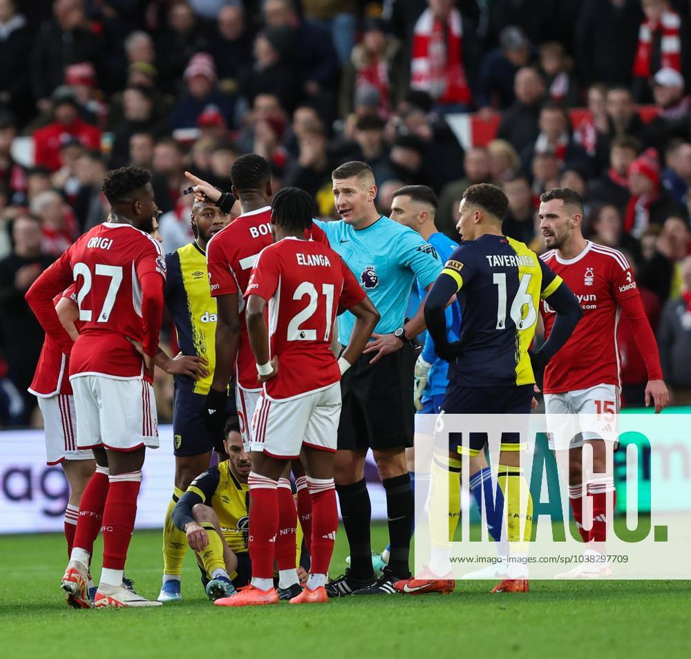 Nottingham Forest v Bournemouth Premier League Referee Rob Jones points to the tunnel after the sending off of Willy Boly of Nottingham Forest during the Premier League match at the City Ground, Nottingham