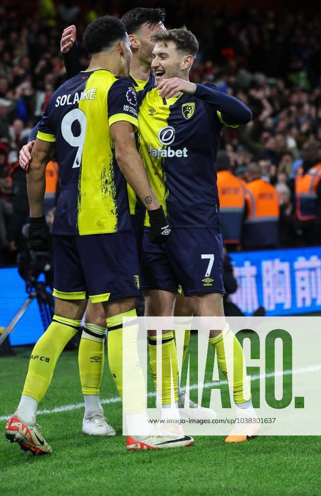 Nottingham Forest v Bournemouth Premier League Dominic Solanke of Bournemouth celebrates scoring the third goal for his team with David Brooks of Bournemouth during the Premier League match at the City Ground, Nottingham