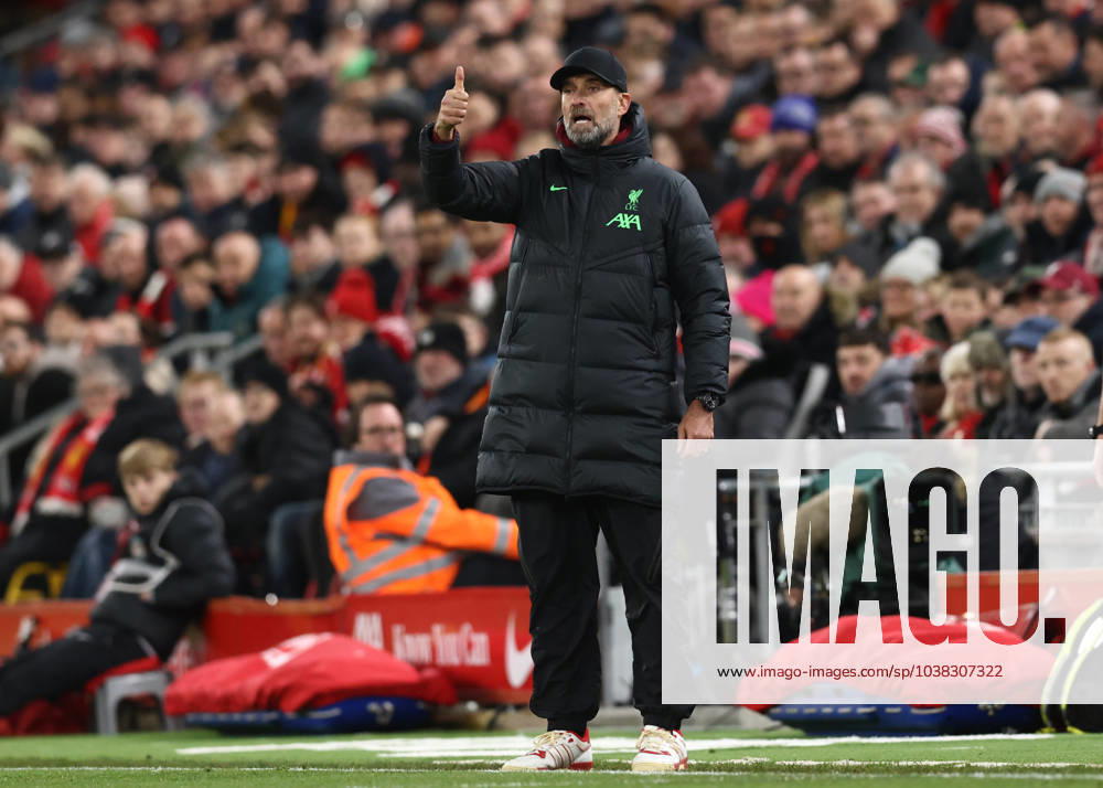 Liverpool, England, 23rd December 2023. Jurgen Klopp manager of Liverpool signals his players during the Premier League match at Anfield, Liverpool. Picture credit should read: Darren Staples Sportimage . SPI-2829-0064