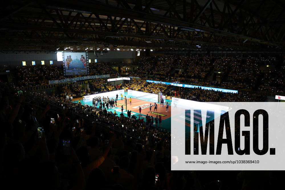 Volleyball Italian Serie A Men Superleague match - Valsa Group Modena vs Gas Sales Bluenergy Piacenza Choreography by the Valsa Group Modena fans, Palapanini Modena during Valsa Group Modena vs Gas Sales Bluenergy Piacenza, Volleyball Italian Serie A Men Superleague match in Modena, Italy, December 26 2023 Modena Italy