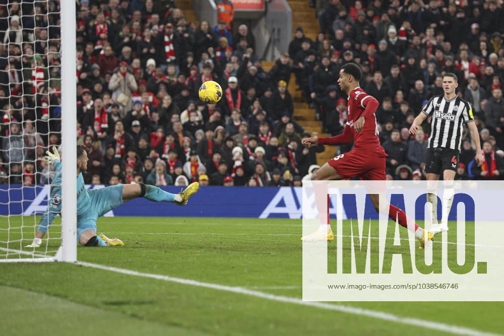 Football - 2023 2024 Premier League - Liverpool vs Newcastle United - Anfield - Monday 1st January 2024. Cody Gakpo of Liverpool scores the 3rd goal