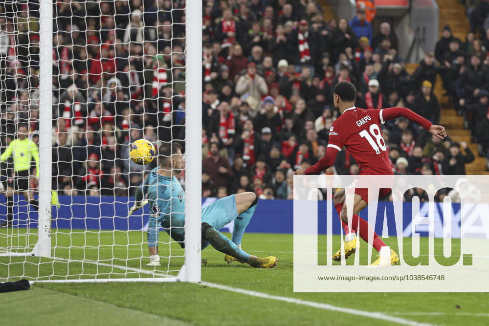 Football - 2023 2024 Premier League - Liverpool vs Newcastle United - Anfield - Monday 1st January 2024. Cody Gakpo of Liverpool scores the 3rd goal