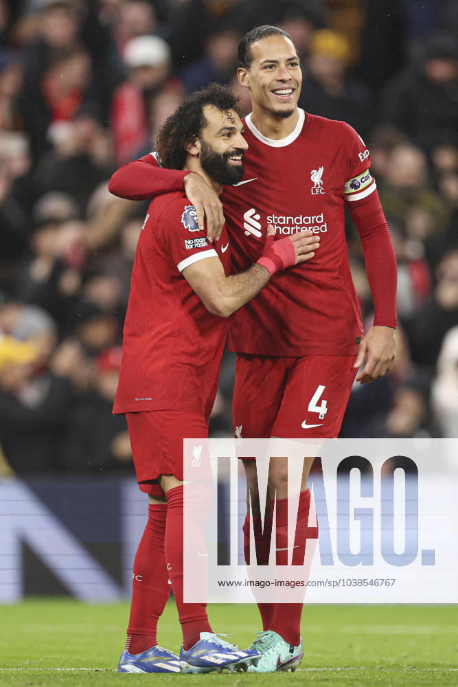 Football - 2023 2024 Premier League - Liverpool vs Newcastle United - Anfield - Monday 1st January 2024. Mohamed Salah of Liverpool celebrates scoring the 4th goal