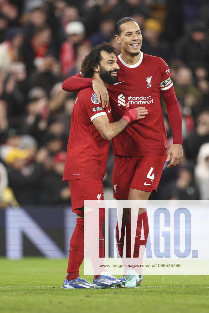 Football - 2023 2024 Premier League - Liverpool vs Newcastle United - Anfield - Monday 1st January 2024. Mohamed Salah of Liverpool celebrates scoring the 4th goal