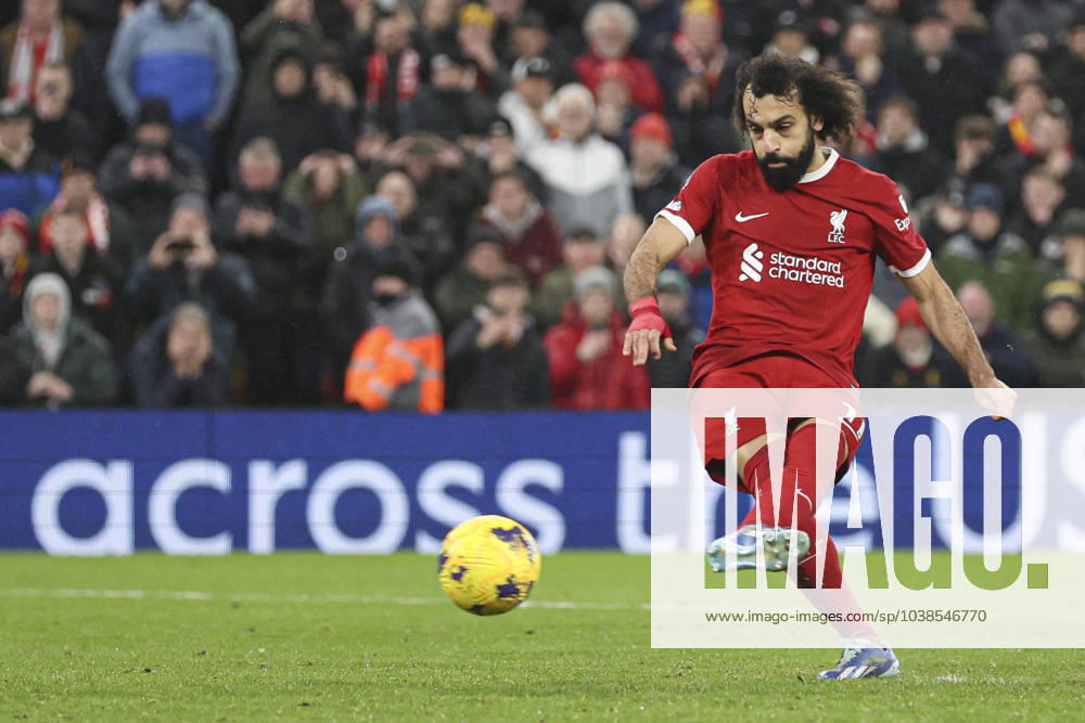 Football - 2023 2024 Premier League - Liverpool vs Newcastle United - Anfield - Monday 1st January 2024. Mohamed Salah of Liverpool scoring the 4th goal
