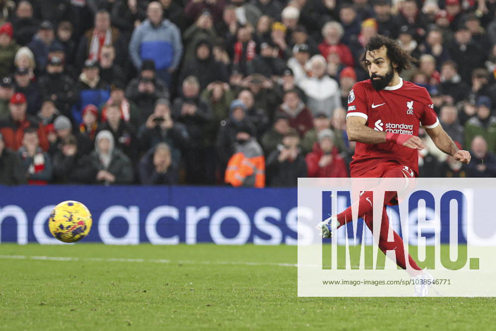 Football - 2023 2024 Premier League - Liverpool vs Newcastle United - Anfield - Monday 1st January 2024. Mohamed Salah of Liverpool scoring the 4th goal