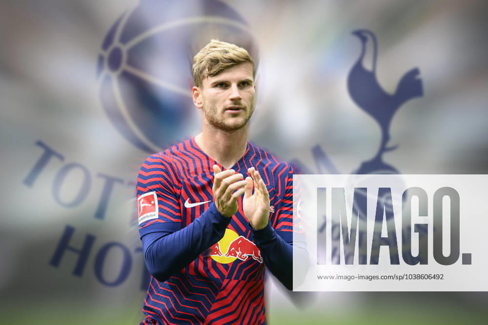 PHOTOMONTAGE Timo WERNER before change to the Premier League to Tottenham Hotspur ARCHIVFOTO Schlussjubel L, Timo WERNER L Football 1 Bundesliga, Matchday 5, Borussia Moenchengladbach MG RB Leipzig L 0 1, am 23 09 2023 in Moenchengladbach Germany DFL regulations prohibit any use of photographs as image sequences and or quasi video Â