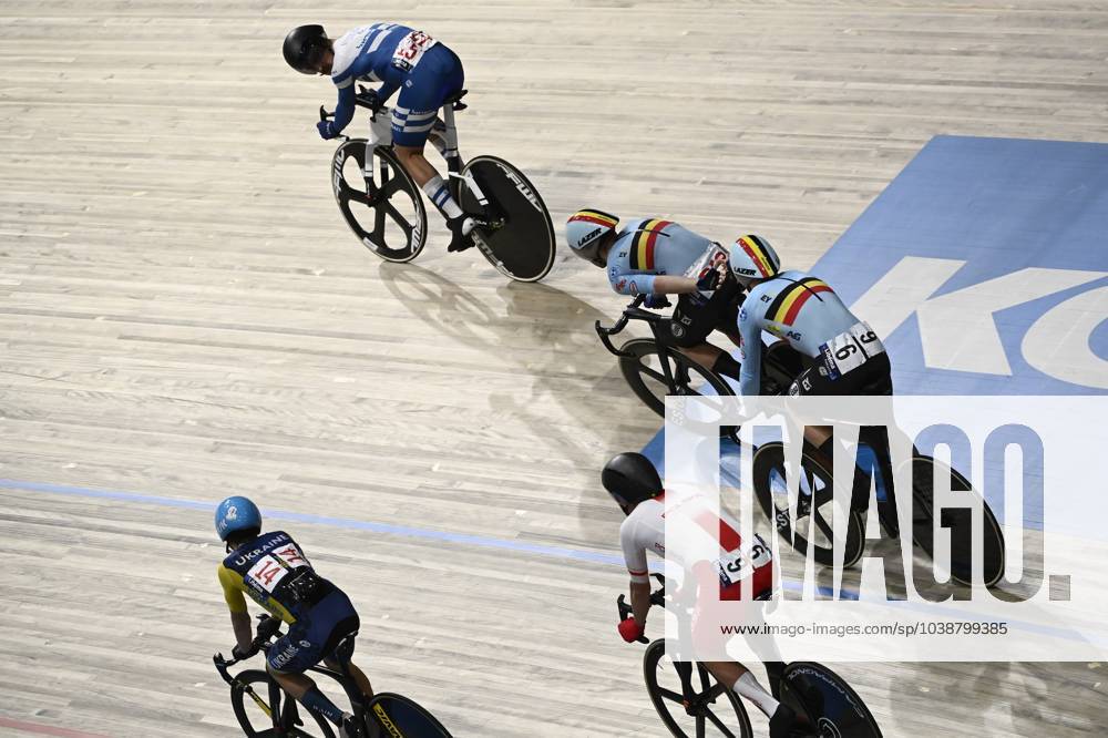 Belgian Fabio Van den Bossche and Belgian Lindsay De Vylder pictured in action at the Men s Madison final event at the 2024 UEC Track Elite European Championships in Apeldoorn, Netherlands, Thursday 11 January 2024. The European Championships take place from 10 to 14 January. DIRKxWAEM x83813621x