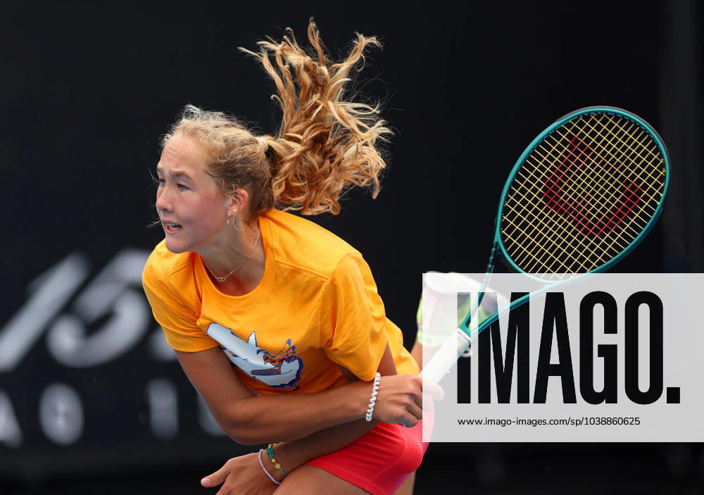 Meera Andreeva of Russia in action Australian Open, Saturday Previews, Tennis, Melbourne Park, Melbourne, Australia - 13 Jan 2024