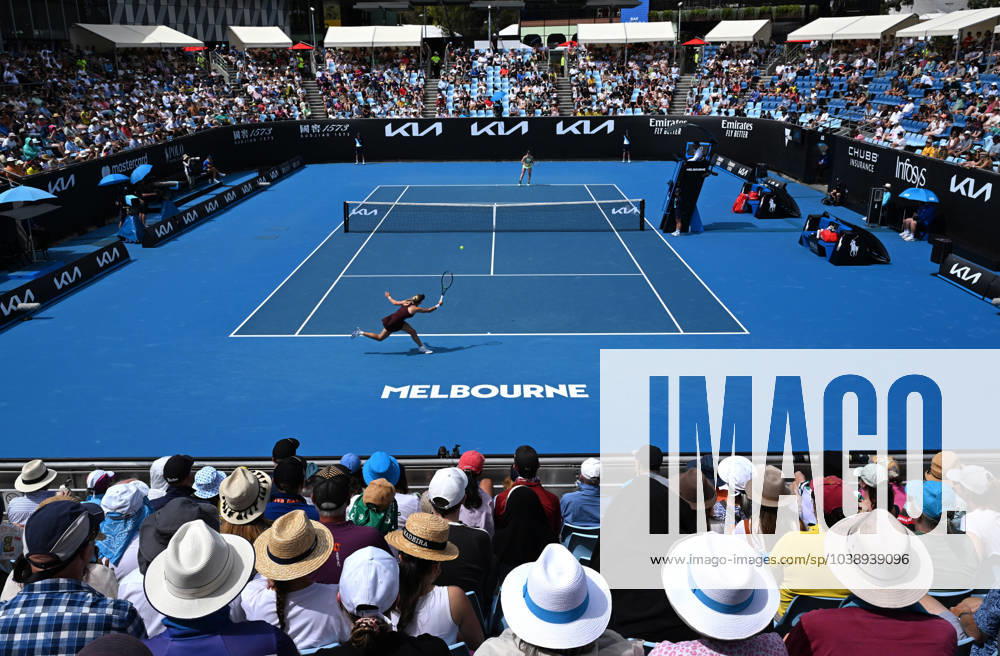TENNIS AUSTRALIAN OPEN, General view of 1573 Arena as Taylah Preston of Australia returns to Elina Svitolina of Ukraine during their first round match on Day 2 of the 2024 Australian Open at Melbourne Park in Melbourne, Monday, January 15, 2024. ( NO ARCHIVING, , NO USE IN BOOKS WITHOUT CONSENT MELBOURNE VICTORIA AUSTRALIA