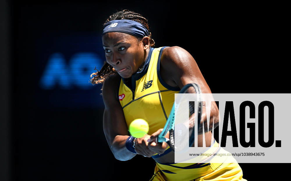 TENNIS AUSTRALIAN OPEN, Coco Gauff of the USA returns during her first round match against Anna Karolina Schmiedlova of Slovakia on Day 2 of the 2024 Australian Open at Melbourne Park in Melbourne, Monday, January 15, 2024. ( NO ARCHIVING, , NO USE IN BOOKS WITHOUT CONSENT MELBOURNE VICTORIA AUSTRALIA