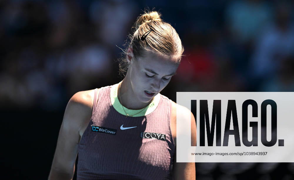 TENNIS AUSTRALIAN OPEN, Anna Karolina Schmiedlova of Slovakia reacts during her first round match against Coco Gauff of the USA on Day 2 of the 2024 Australian Open at Melbourne Park in Melbourne, Monday, January 15, 2024. ( NO ARCHIVING, , NO USE IN BOOKS WITHOUT CONSENT MELBOURNE VICTORIA AUSTRALIA