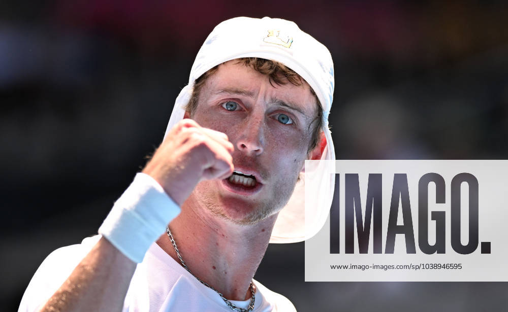 TENNIS AUSTRALIAN OPEN, Marc Polmans of Australia reacts during his first round match against Alexei Popyrin of Australia on Day 2 of the 2024 Australian Open at Melbourne Park in Melbourne, Monday, January 15, 2024. ( NO ARCHIVING, , NO USE IN BOOKS WITHOUT CONSENT MELBOURNE VICTORIA AUSTRALIA