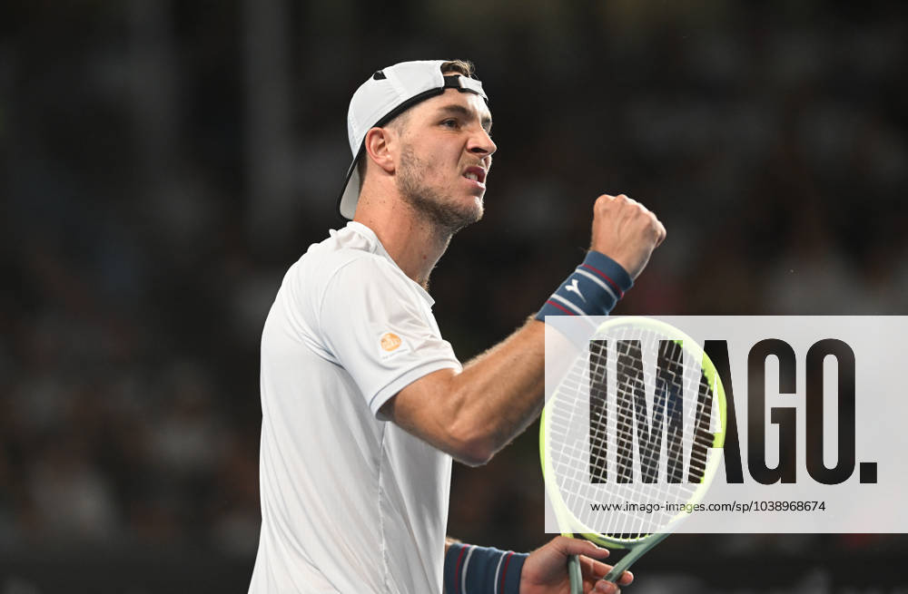KW03 TENNIS AUSTRALIAN OPEN, Jan-Lennard Struff of Germany reacts during his first round match against Rinky Hijikata of Australia on Day 2 of the 2024 Australian Open at Melbourne Park in Melbourne, Monday, January 15, 2024. ( NO ARCHIVING, , NO USE IN BOOKS WITHOUT CONSENT MELBOURNE VICTORIA AUSTRALIA
