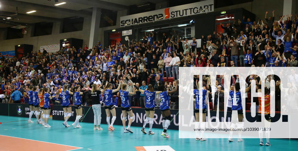 Stuttgart , Volleyball CEV Champions League , Allianz MTV Stuttgart vs Asterix Avo Beveren , Cheering Stuttgart with the spectators