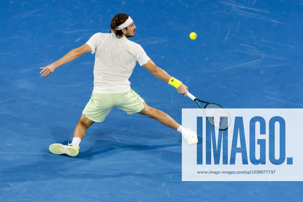 MELBOURNE, VIC - JANUARY 17: Stefanos Tsitsipas of Greece in action during Round 2 of the 2024 Australian Open on January 17 2024, at Melbourne Park in Melbourne, Australia. (Photo by Jason Heidrich Icon Sportswire) TENNIS: JAN 17 Australian Open Icon240117235