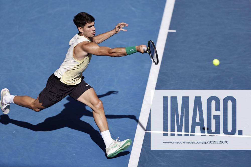 Tennis: Australian Open Carlos Alcaraz of Spain plays against Lorenzo Sonego of Italy in the second round of the men s singles at the Australian Open tennis tournament in Melbourne on Jan. 18, 2024. A14AA0002343500P