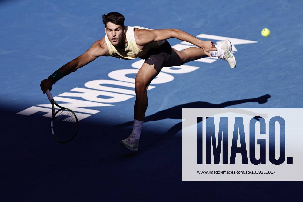 Tennis: Australian Open Carlos Alcaraz of Spain plays against Lorenzo Sonego of Italy in the second round of the men s singles at the Australian Open tennis tournament in Melbourne on Jan. 18, 2024. A14AA0002343501P
