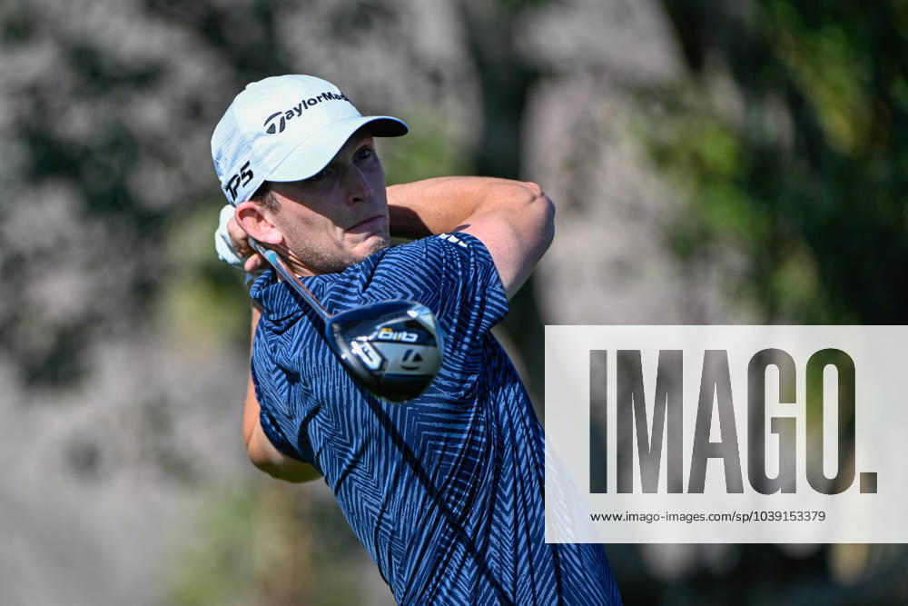 LA QUINTA, CA - JANUARY 18: Jacob Bridgeman (USA) watches his tee shot on 2 during Rd1 of The American Express tournament at La Quinta Country Club on January 18, 2024 in La Quinta, California. (Photo by Ken Murray Icon Sportswire) GOLF: JAN 18 PGA, Golf Herren The American Express Icon2401180361