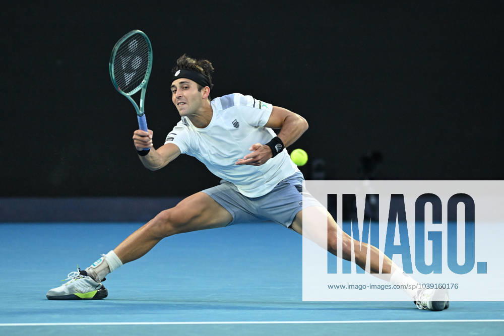 TENNIS AUSTRALIAN OPEN, Tomas Martin Etcheverry of Argentina in action during his 3rd round match against Novak Djokovic of Serbia on Day 6 of the 2024 Australian Open at Melbourne Park in Melbourne, Friday, January 19, 2024. ( NO ARCHIVING, , NO USE IN BOOKS WITHOUT CONSENT MELBOURNE VICTORIA AUSTRALIA