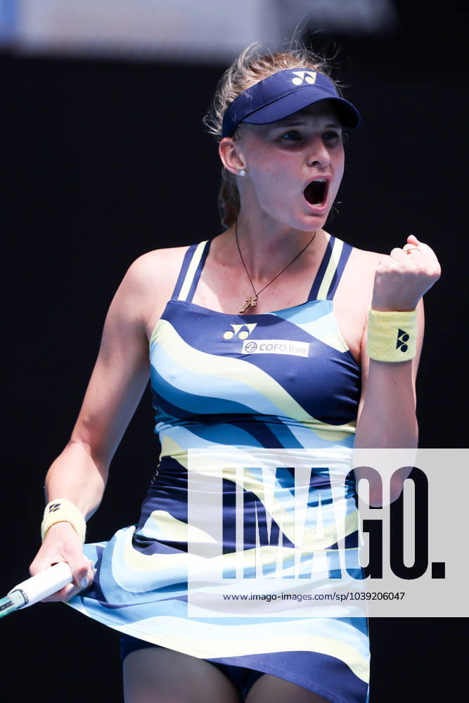 DAYANA YASTREMSKA of Ukraine celebrates a point against Emma Navarro of USA on Day 7 of the 2024 Australian Open at Melbourne Park in Melbourne, Australia. Yastremska won the matchup 6-2, 2-6, 6-1. Melbourne Australia - ZUMAp121 20240120_zsp_p121_045