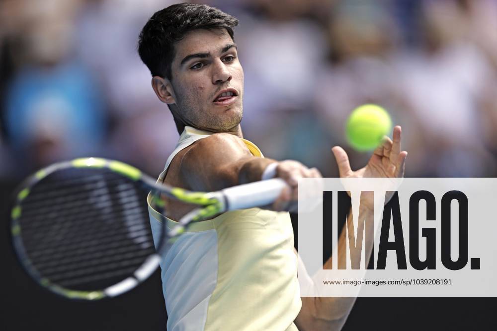 Tennis: Australian Open Carlos Alcaraz of Spain plays against Shang Juncheng of China in the third round of the men s singles at the Australian Open tennis tournament in Melbourne on Jan. 20, 2024. A14AA0002350949P