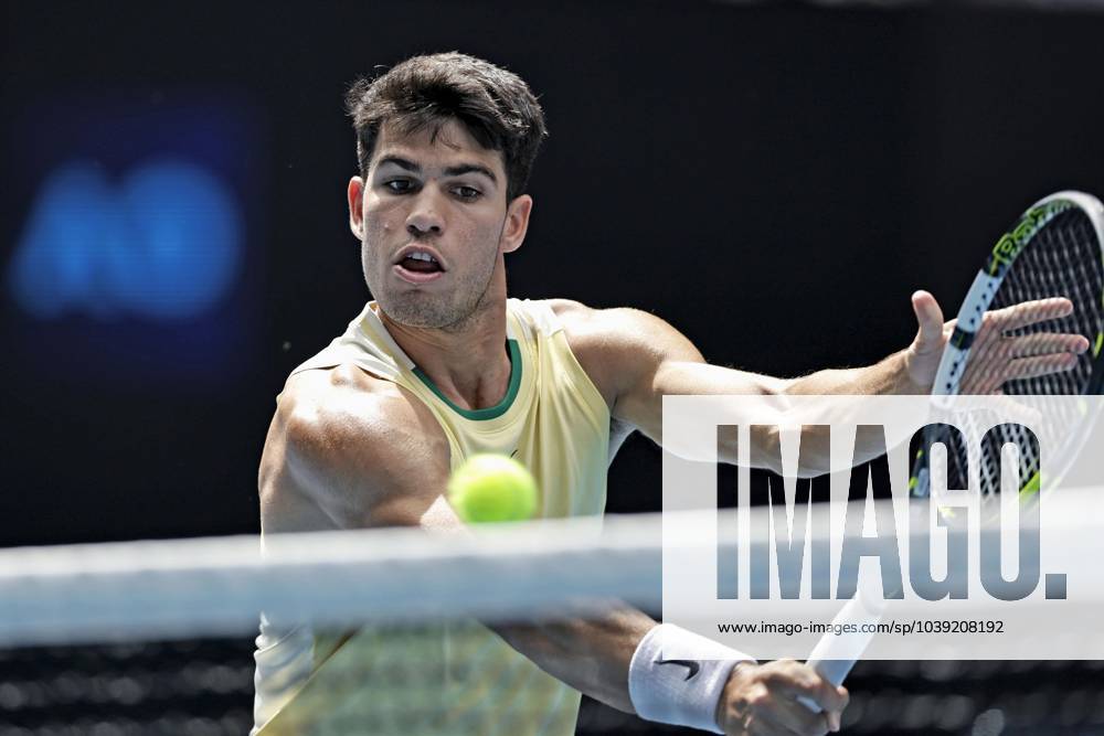 Tennis: Australian Open Carlos Alcaraz of Spain plays against Shang Juncheng of China in the third round of the men s singles at the Australian Open tennis tournament in Melbourne on Jan. 20, 2024. A14AA0002350950P